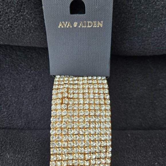 Ava & Aiden Rhinestone Wide Cuff Bracelet in Gold Tone - Picture 1 of 3